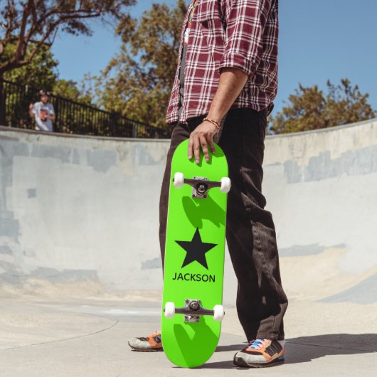 Neon Green Background Black Star Custom Persoonlijk Skateboard (Buiten 2)