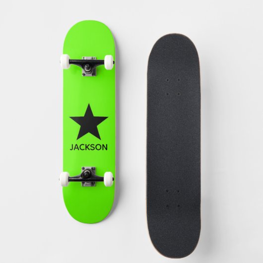 Neon Green Background Black Star Custom Persoonlijk Skateboard (Voorkant)
