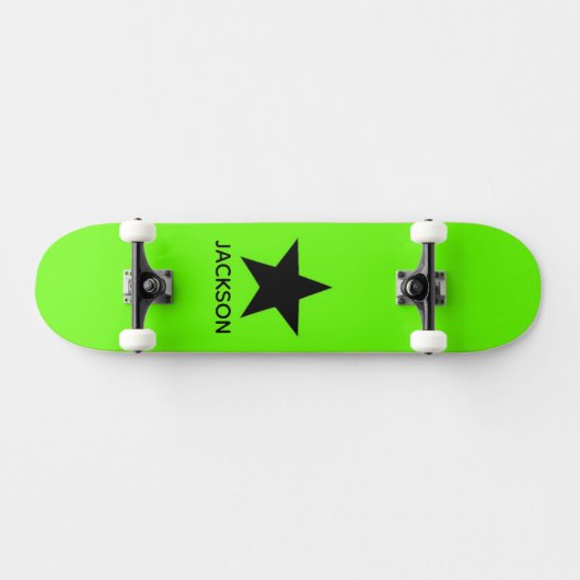 Neon Green Background Black Star Custom Persoonlijk Skateboard (Horizontaal)