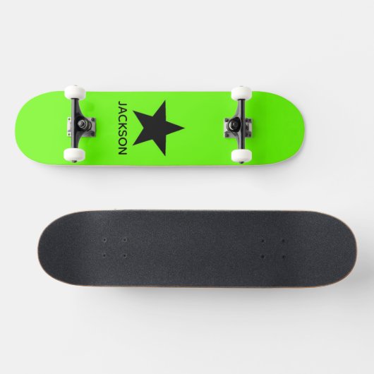 Neon Green Background Black Star Custom Persoonlijk Skateboard (Horizontaal)