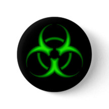 Neon Green Biohazard Symbool Button
