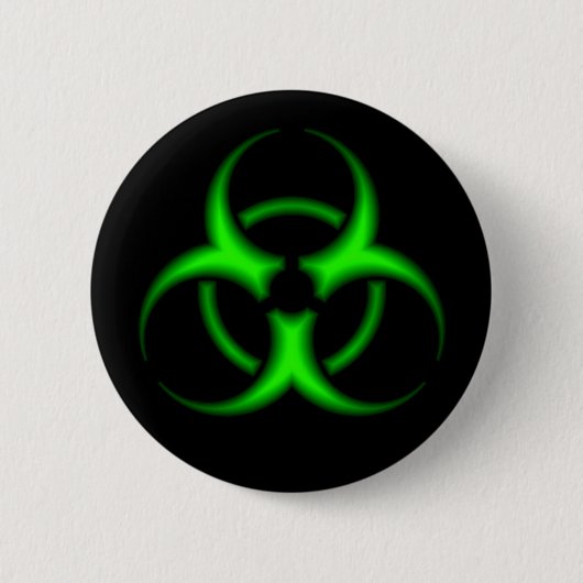 Neon Green Biohazard Symbool Button (Voorkant)