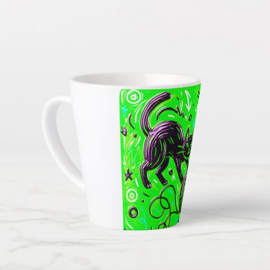 Neon Green Black Cat Latte Mok (Linkerhoek)