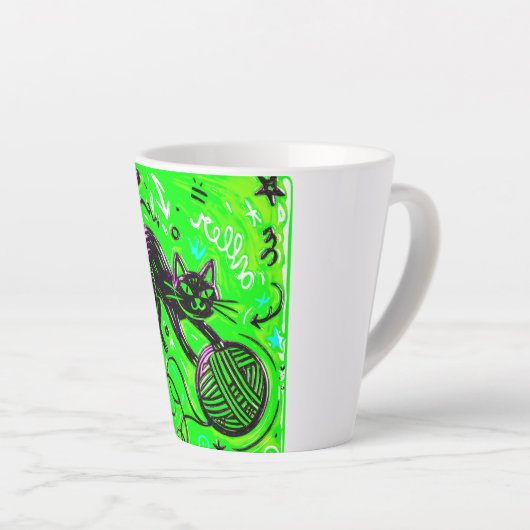 Neon Green Black Cat Latte Mok (Rechterhoek)