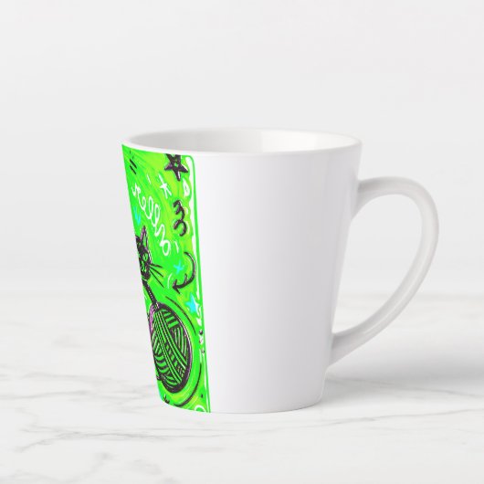Neon Green Black Cat Latte Mok (Rechts)