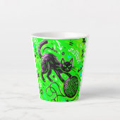 Neon Green Black Cat Latte Mok (Voorkant)
