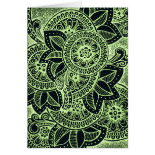 Neon Green Black Damask India Mandala Blank binnen