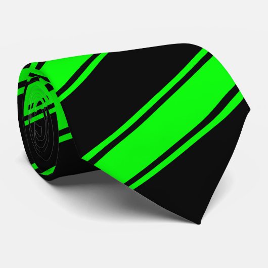 Neon Green & Black Diagonal Stripes Stropdas (Opgerold)