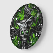 Neon Green Black Gothic Skull Winged Monster Grote Klok (Hoek)