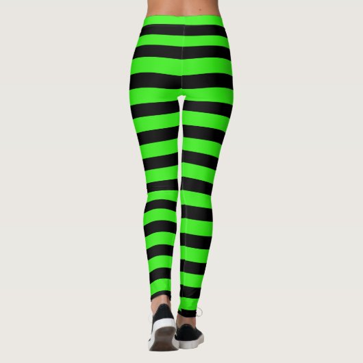 Neon Green & Black Halloween Stripes Witch Costuum Leggings (Achterkant)