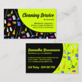 Neon Green Black Modern House Cleaning Service Visitekaartje (Voorkant / Achterkant)