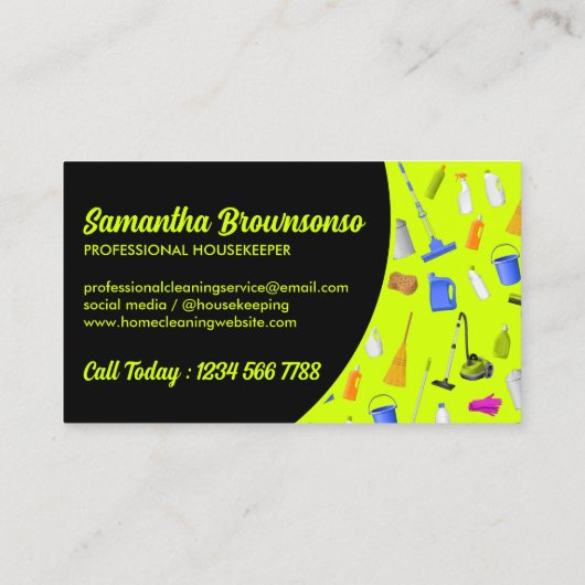 Neon Green Black Modern House Cleaning Service Visitekaartje (Achterkant)