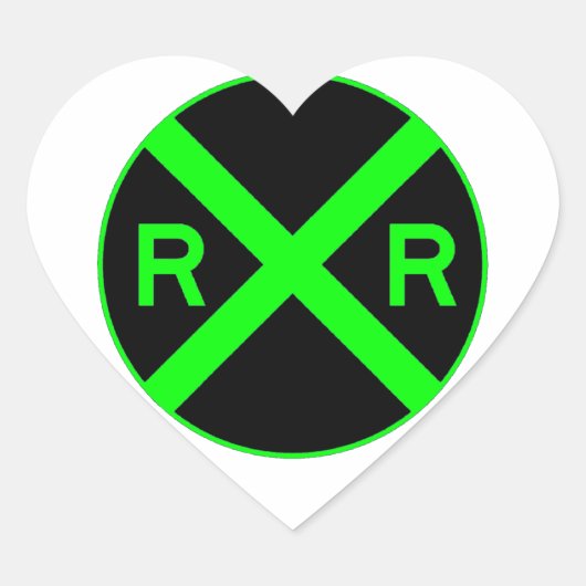 Neon Green & Black Railroad Crossing Sign Hart Sticker (Voorkant)
