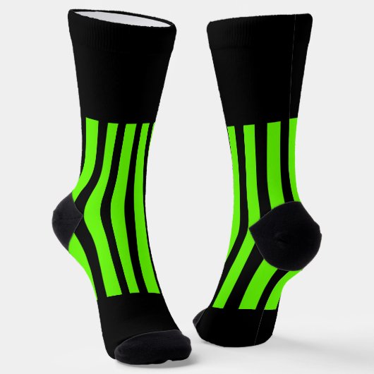 Neon Green Black Stripes Crew Sokken (Gebogen)