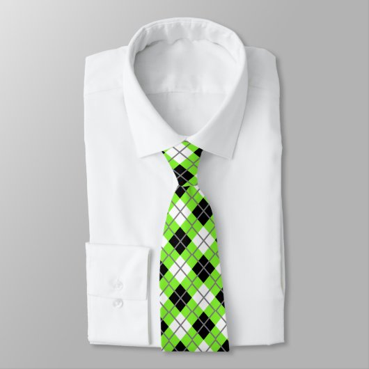 Neon Green, Black, White en Grey Argyle Print Stro Stropdas (Gebonden)
