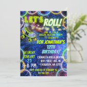 Neon Green Blue Boy laat rolrolrolschaatsen Kaart (Staand voorkant)