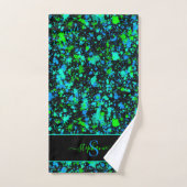 Neon Green Blue Paint Splatter Monogram Retro Bad Handdoek (Handdoek)