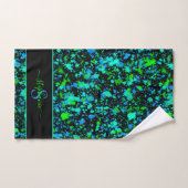 Neon Green Blue Paint Splatter Monogram Retro Bad Handdoek (Handdoek)