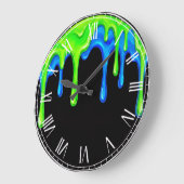 Neon Green & Blue Slime Drip Black Gamer Graffiti  Grote Klok (Hoek)