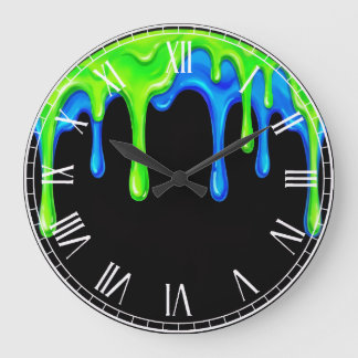 Neon Green & Blue Slime Drip Black Gamer Graffiti  Grote Klok