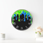 Neon Green & Blue Slime Drip Black Gamer Graffiti  Grote Klok (Huis)