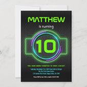 Neon Green Boy 10th Birthday Laser Label Party Kaart (Voorkant)