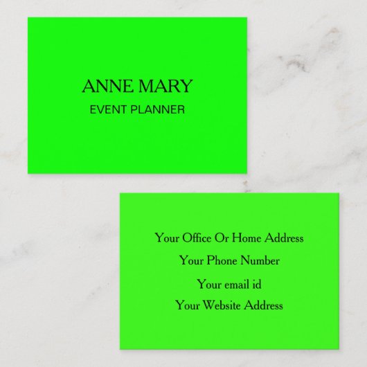 Neon Green Bright Colorful Modern Event Planner Visitekaartje (Voorkant / Achterkant)