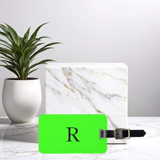 Neon Green Bright Colorful Monogram Initiaal Bagagelabel