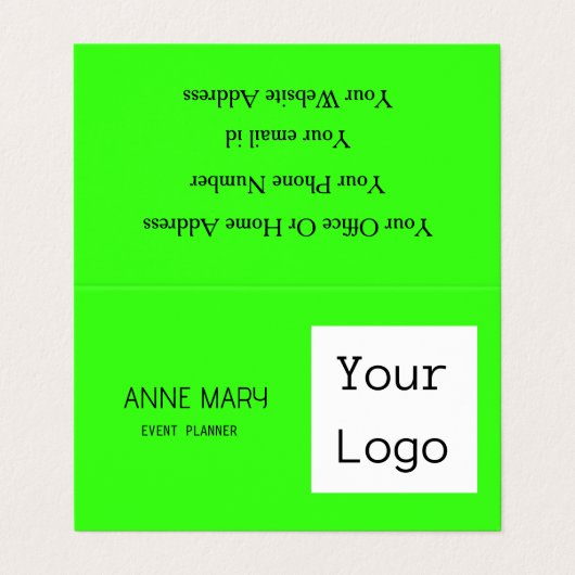 Neon Green Bright Colorful Your Custom Photo Logo Visitekaartje (Buitenkant ongevouwen)