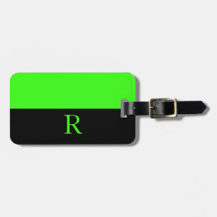 Neon Green Bright Double Color Black Monogrammen Bagagelabel