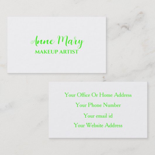 Neon Green BrightStor artiest Salon Custom White Visitekaartje (Voorkant / Achterkant)