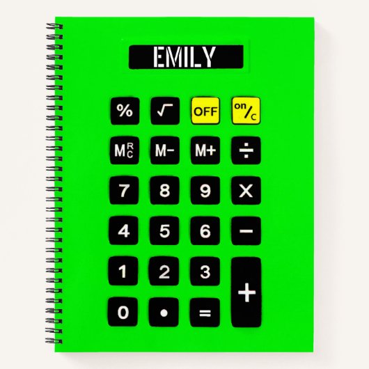 Neon Green Calculator met Naam Notitieboek (Voorkant)