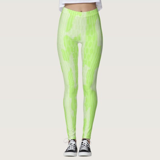 Neon Green Camo-geïnspireerde Abstracte Leggings (Voorkant)