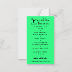 Neon Green Care Instructies voor Epoxy Pen Notitiekaartje