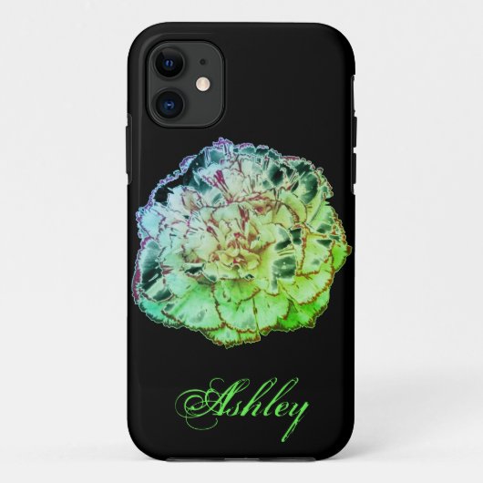 Neon Green Carnation Flower w/ Jouw naam Case-Mate iPhone Case (Achterkant)