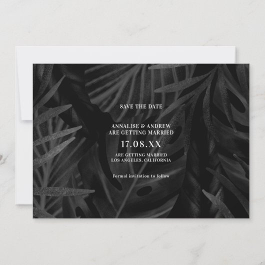 Neon green casual palmblad behalve de datumfoto save the date (Achterkant)