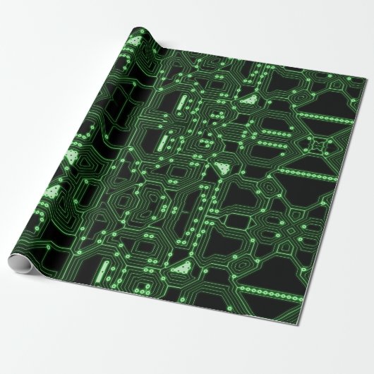 Neon Green Circuit Board | Aangepast Cadeaupapier (Uitgerold)