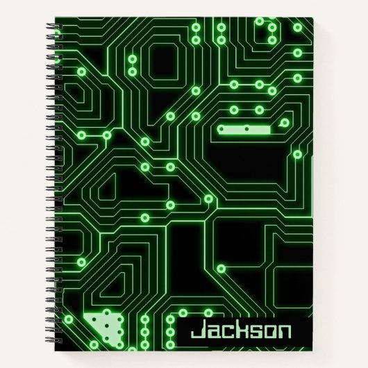 Neon Green Circuit Board | Gepersonaliseerde spira Notitieboek (Voorkant)