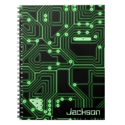 Neon Green Circuit Board | Gepersonaliseerde werve Notitieboek (Voorkant)