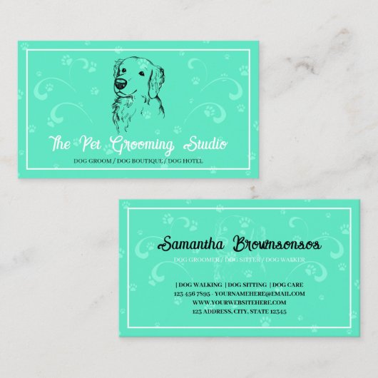 Neon Green Classy Style Pet Dog Golden Retriever Visitekaartje (Voorkant / Achterkant)