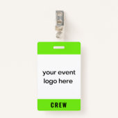 Neon Green Crew Personeelsevenement Badge (Voorkant met clip)