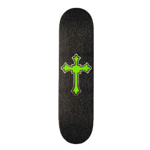 Neon Green Cross Black Vintage Leather Afbeelding  Skateboard