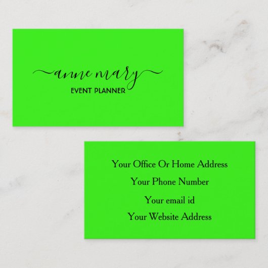 Neon Green Custom Heldere Kleurrijke Bruiloft Even Visitekaartje (Voorkant / Achterkant)