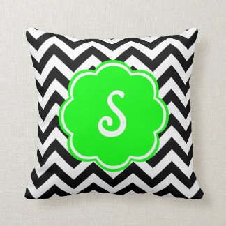 Neon Green Custom Monogram met Chevron Pattern Kussen