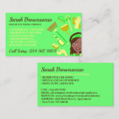 Neon Green Dark Skin Janitorial Lady Cleaning Visitekaartje (Voorkant / Achterkant)