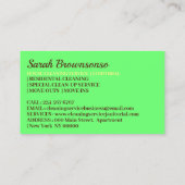 Neon Green Dark Skin Janitorial Lady Cleaning Visitekaartje (Achterkant)