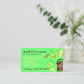 Neon Green Dark Skin Janitorial Lady Cleaning Visitekaartje (Staand voorkant)