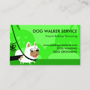 Neon green Dog Walker Service French Bulldog Visitekaartje