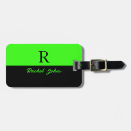 Neon Green Double Color Black Monogrammen Naam Coo Bagagelabel