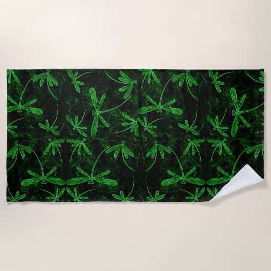 Neon Green Dragonfly Beach Towel Strandlaken (Voorkant)
